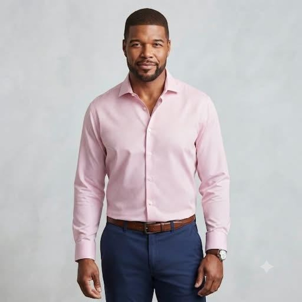 Collection Michael Strahan Dress Shirt Mens 16.5 34/35 Pink Geometric Stretch
